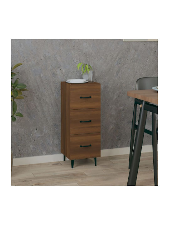 Wooden Storage Drawers with 3 Drawers Καφέ Δρυς L34.5xW34xH90cm