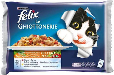 Purina Felix Le Chiottonerie Hrana umeda pentru pisici adulte in Pungă cu Carne de vită / Pui / Legume in gelatina 100gr 4buc