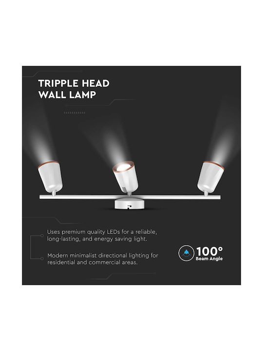 V-TAC VT-818 Τριπλό LED Θερμό Λευκό Σποτ σε Λευκό Χρώμα