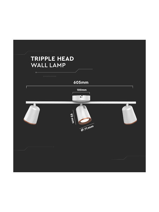 V-TAC VT-818 Τριπλό LED Θερμό Λευκό Σποτ σε Λευκό Χρώμα