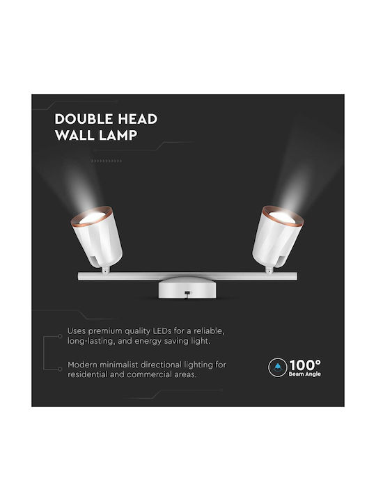 V-TAC VT-812 Διπλό LED Φυσικό Λευκό Σποτ σε Λευκό Χρώμα