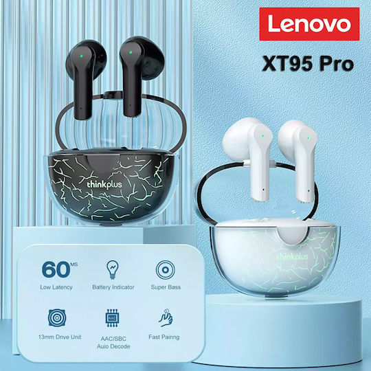 Lenovo XT95 Pro Earbud Bluetooth Handsfree Ακουστικά με Αντοχή στον Ιδρώτα και Θήκη Φόρτισης Μαύρα