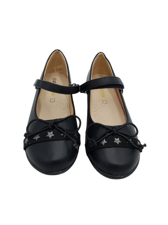Kids Anatomic Ballerinas with Hoop & Loop Closure Black