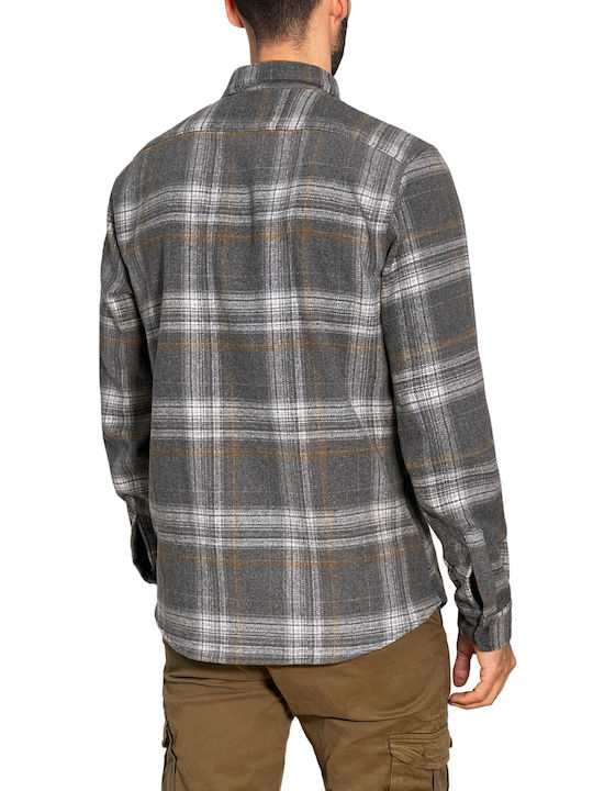 3Guys Mathias Men's Shirt Long Sleeve Checked Gray