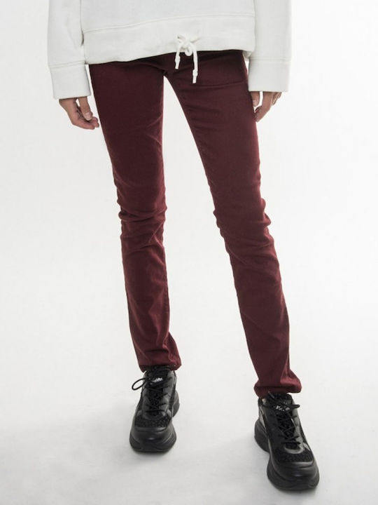 Funky Buddha Women's High-waisted Chino Trousers in Regular Fit Wine