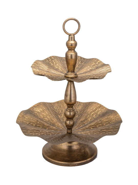 JK Home Decoration Μεταλλική Εταζέρα 2 Ορόφων Χρυσή Ø39xY54cm