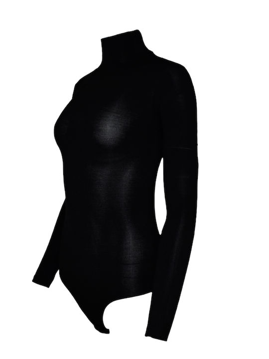 Lingerie Long Sleeve Turtleneck Bodysuit Black