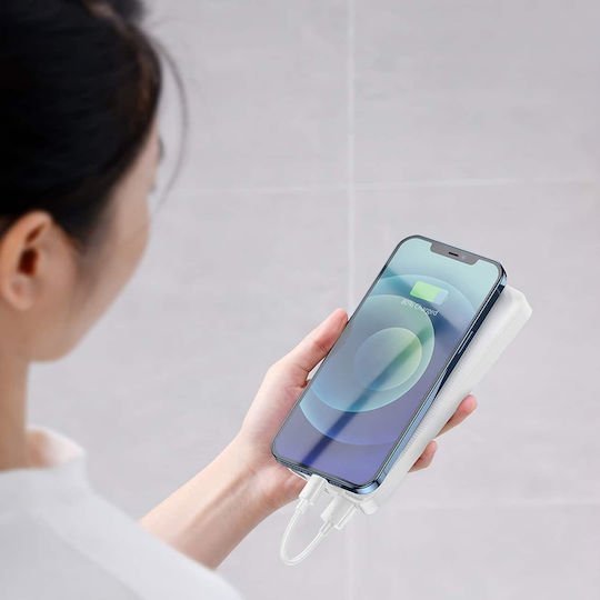 Baseus Bipow Overseas Edition Power Bank 10000mAh 20W with 2 USB-A Ports and USB-C Port White