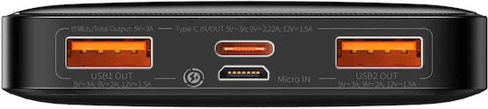 Baseus Bipow Overseas Edition Power Bank 10000mAh 20W με 2 Θύρες USB-A και Θύρα USB-C Μαύρο