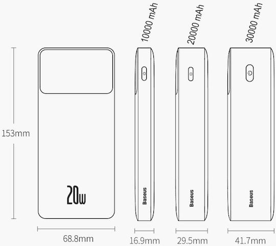 Baseus Bipow Overseas Edition Power Bank 10000mAh 20W με 2 Θύρες USB-A και Θύρα USB-C Μαύρο