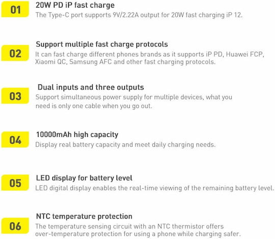 Baseus Bipow Overseas Edition Power Bank 10000mAh 20W με 2 Θύρες USB-A και Θύρα USB-C Μαύρο