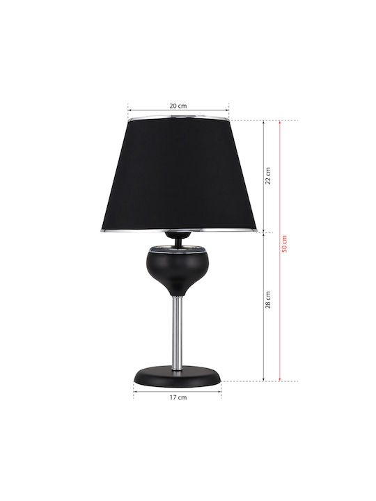 HomeMarkt Metal Table Lamp for Socket E27 with Black Shade and Silver Base