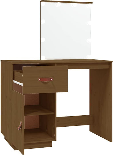 Masă De Toaletă De Podea Din Lemn Masiv Culoarea Mierii Cu Oglindă 95x50x133.5cm