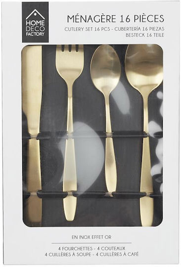 The Home Deco Factory Set de Tacâmuri Inoxidabil Auriu 16buc