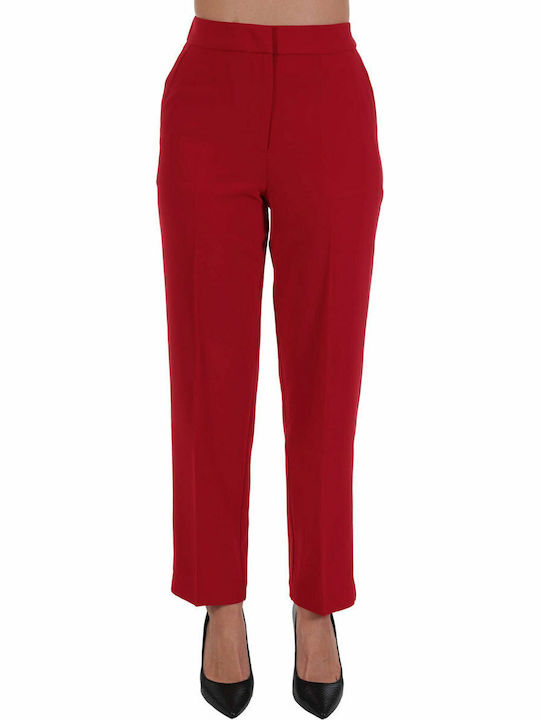 Ankle Women's Fabric Trousers with Elastic Regular Fit Red
