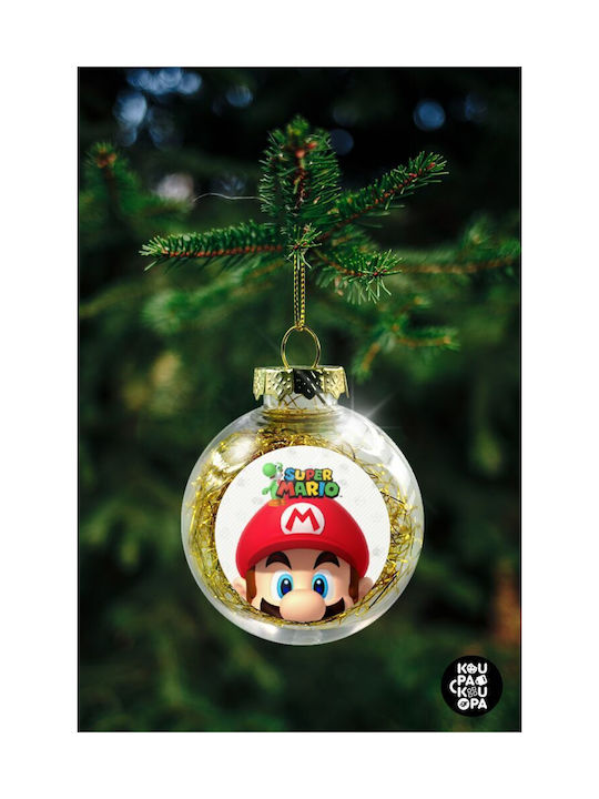 Super Mario, Weihnachtsbaumkugel transparent mit goldener Füllung 8cm