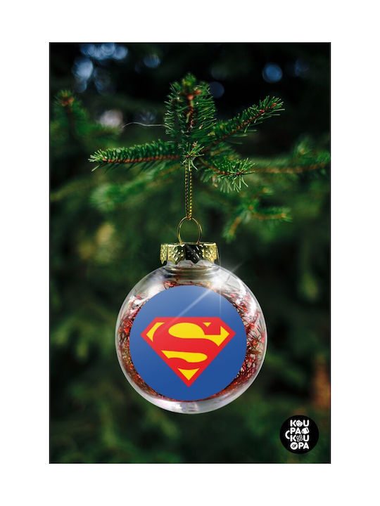 Superman, transparente Christbaumkugel mit roter Füllung 8cm