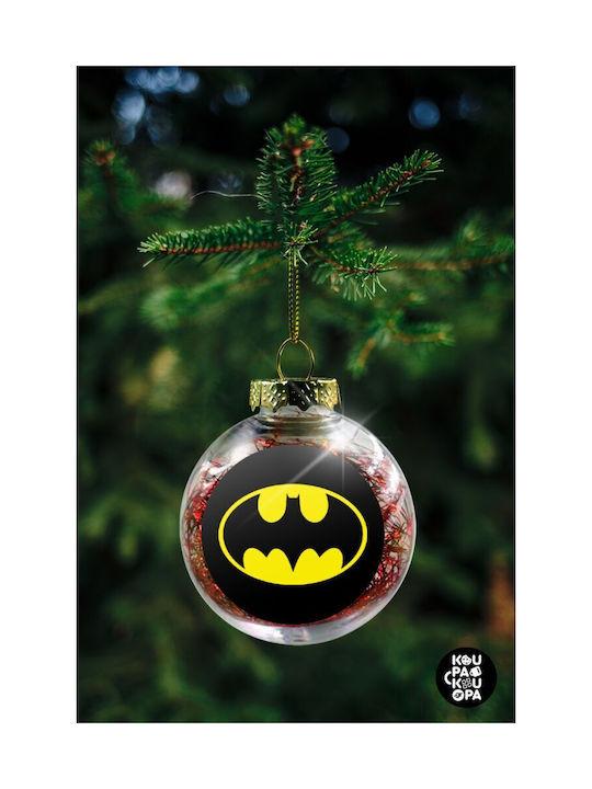 Batman, Glob Transparent pentru Bradul de Crăciun cu Umplutură Roșie 8cm