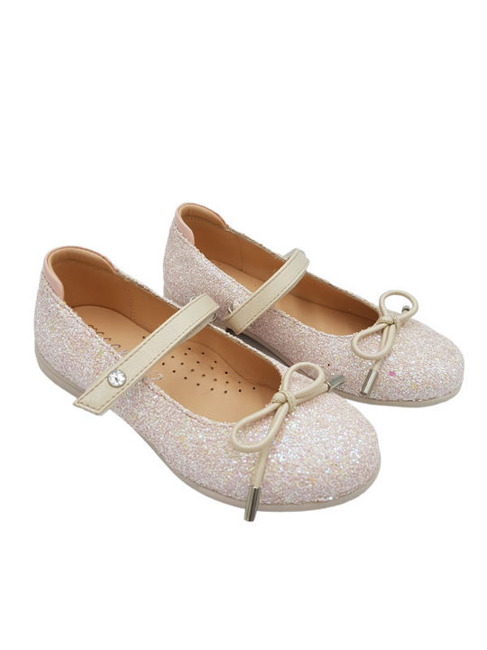 Scarpy Kids Leather Ballerinas with Hoop & Loop Closure Pink