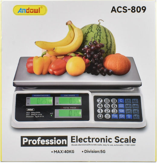 Andowl Electronic Retail Scale with Weighing Capacity of 30kg and Division 200gr