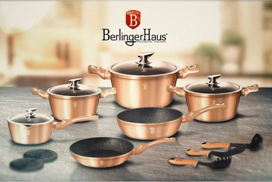 Berlinger Haus Metallic Line Комплект Съдове За Готвене От Алуминий Роуз Голд С Вътрешно Покритие От Камък 6 Части