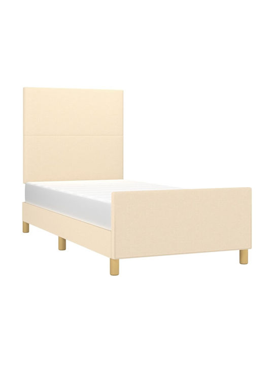 Pat Single Tapitat Cu Material Ecru Pentru Saltea 100x200cm
