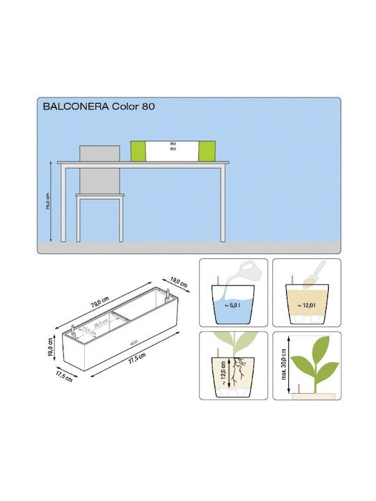 Lechuza Balconera Slate Αυτοποτιζόμενη Ζαρντινιέρα Πλαστική Μαύρη 79x19x19εκ.