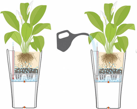 Lechuza Delta Self-watering Pot Plastic Charcoal Metallic 29x29x56.5cm.