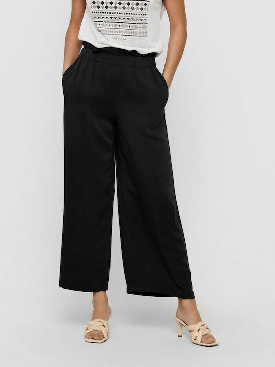 Femei Talie înaltă Din material textil Pantaloni cu elastic cu Croială Paperbag Neagră