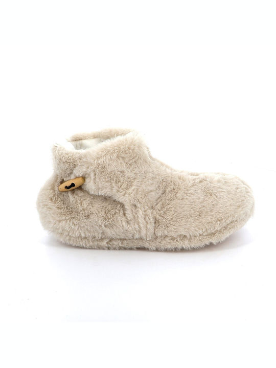 De Fonseca Closed-Back Women's Slippers with Fur In Beige Colour