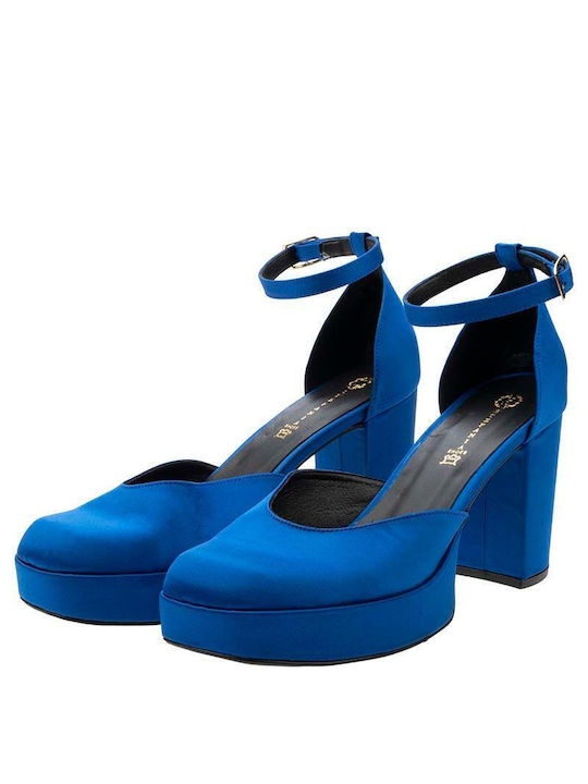 Stefania Leder Pumps mit Riemchen Blue Saten