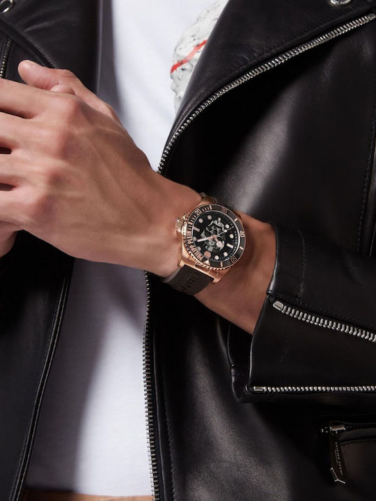 Philipp Plein The Skull Diver Uhr Batterie mit Kautschukarmband Philipp Plein The Skull Diver Uhr Batterie mit Kautschukarmband