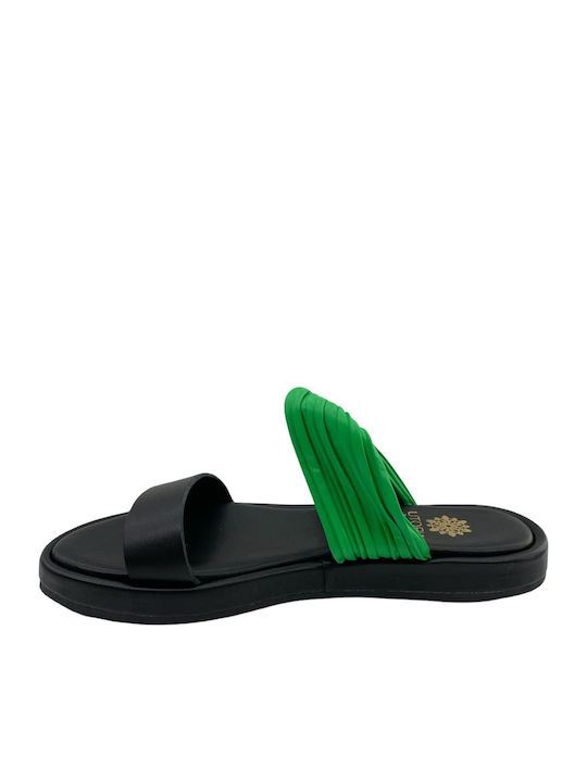 Leather Women's Flat Sandals in Green Color