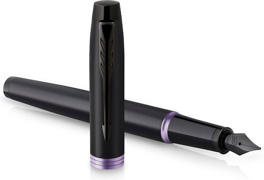 Parker IM Vibrant Rings Pen Set Ballpoint with Fountain Pen made of Steel Amethyst Purple in a case (in a paper cassette)