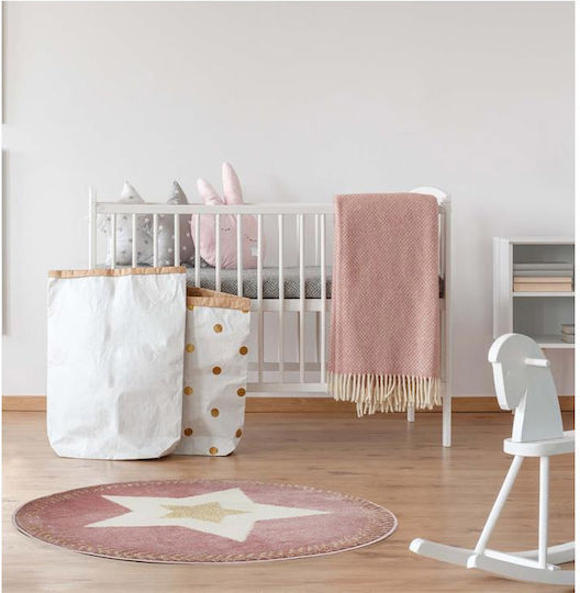 The Home Deco Factory Детско килимче Звезди Розов Кръгло с диаметър 80см Дебелина 2мм
