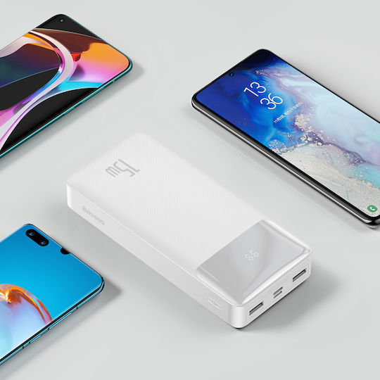 Baseus Bipow Overseas Edition Power Bank 20000mAh 15W cu 2 Porturi USB-A și Port USB-C Alb