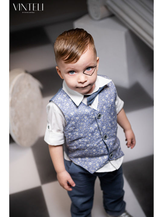 Vinte li Boys Baptism Suit with Vest 5pcs Blue