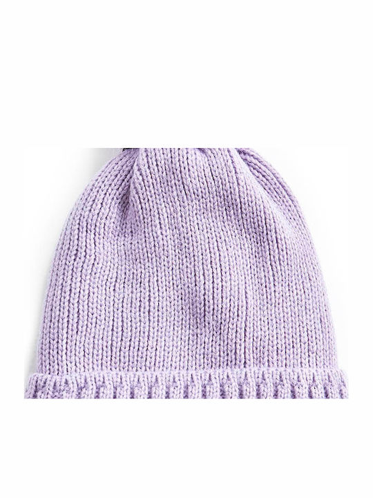 Pom Pom Beanie Beanie with Knit in Lilac color