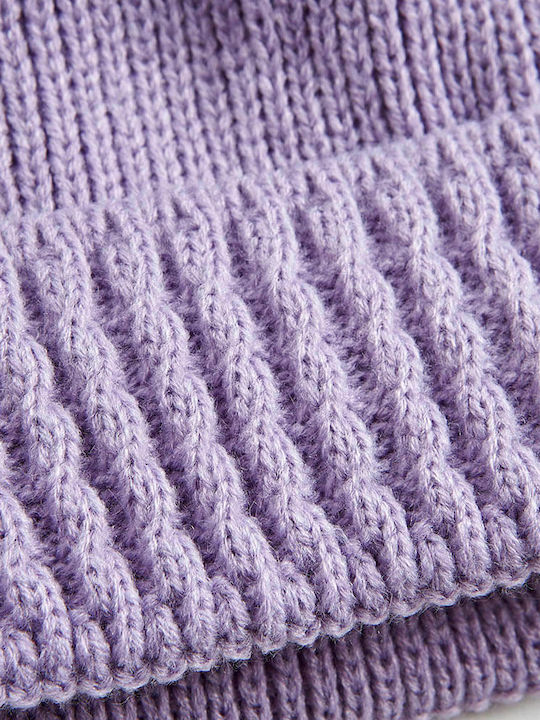 Pom Pom Beanie Beanie with Knit in Lilac color