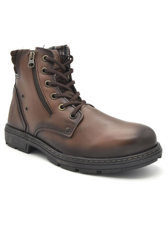 Pegada Men's Leather Military Boots Brown