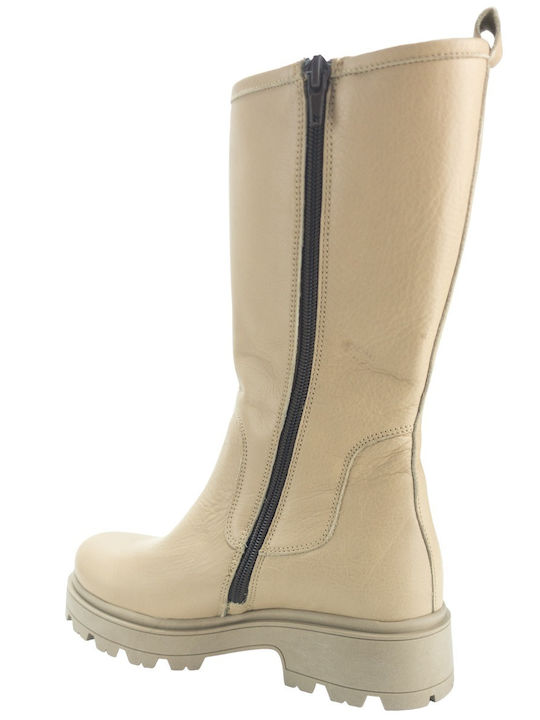 Leather Women's Boots with Laces Beige