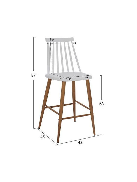 Scaune Bar cu spătar din Polipropilenă Vanessa White & Natural 2buc 43x45x97buc