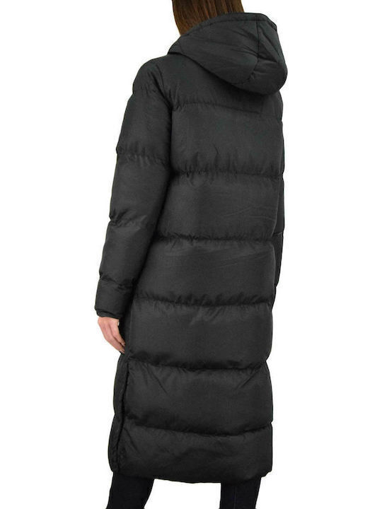 Women's Long Puffer Jacket for Winter with Hood Black