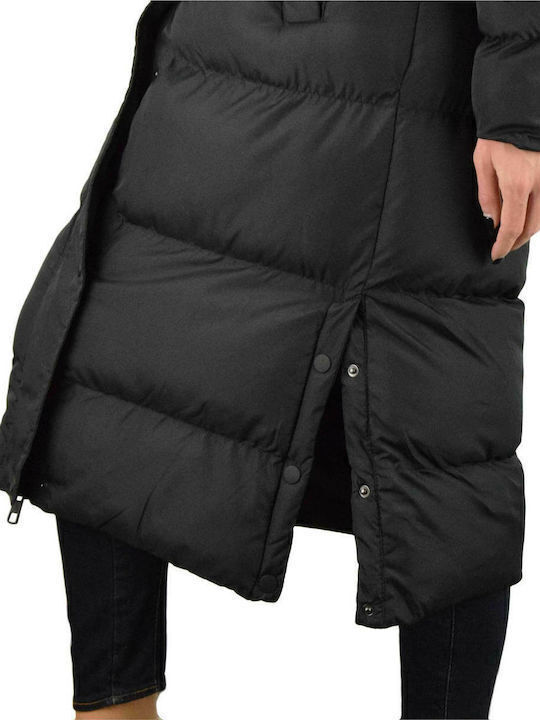 Women's Long Puffer Jacket for Winter with Hood Black