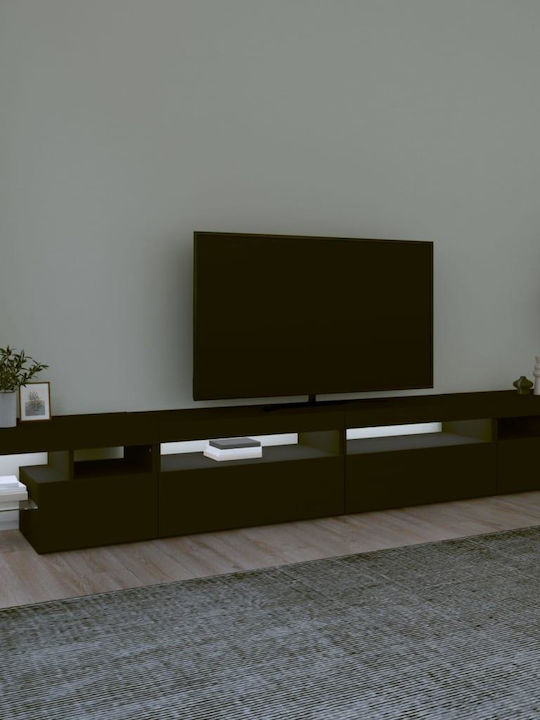 TV Stand Wooden with LED Lighting Black L290xW36.5xH40cm