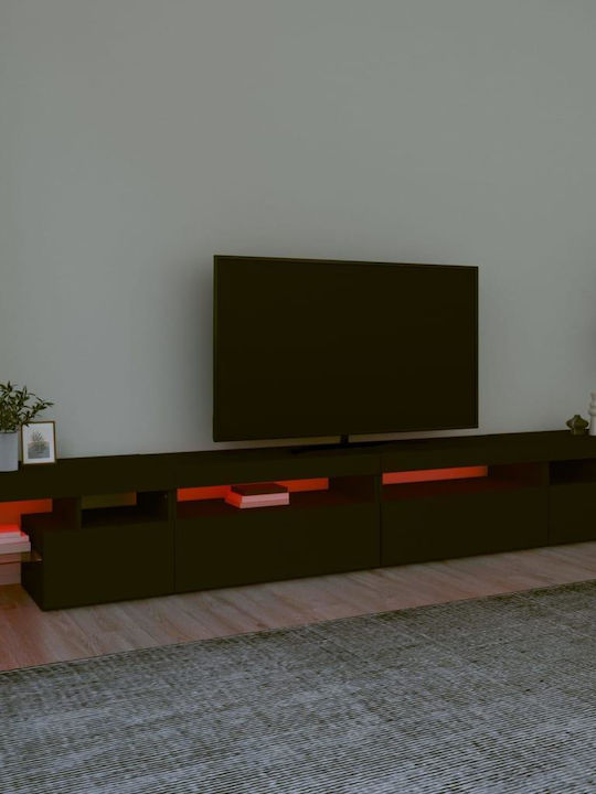 TV Stand Wooden with LED Lighting Black L290xW36.5xH40cm