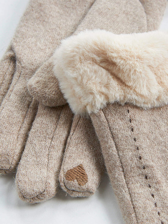 Verde Women's Touch Gloves with Fur Beige