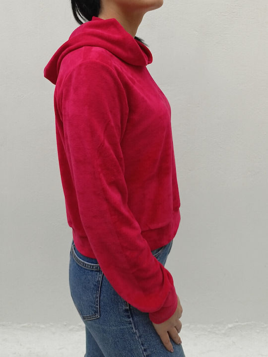Cropped Women's Sweatshirt Velvet Hooded Red