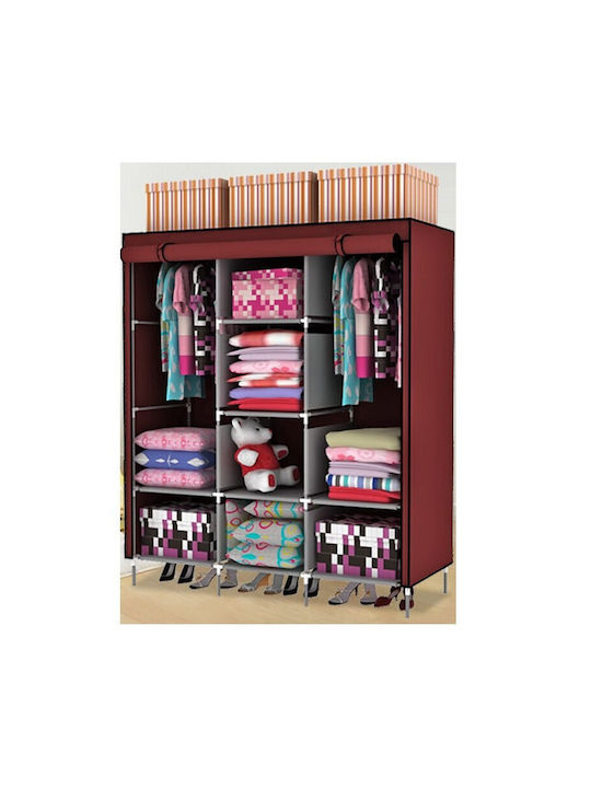 Fabric Wardrobe with Zipper and Shelves in Brown Color 130x15x170cm