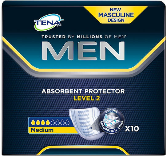 Tena Men Absorbent Protector Level 2 Ανδρικές Σερβιέτες Ακράτειας Κανονικής Ροής 4 Σταγόνες 10τμχ